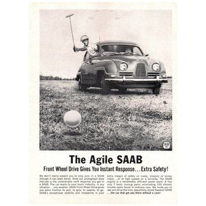 1962 The Agile Saab Vintage Print Ad Polo Player Field Sweden Classic Car Decor